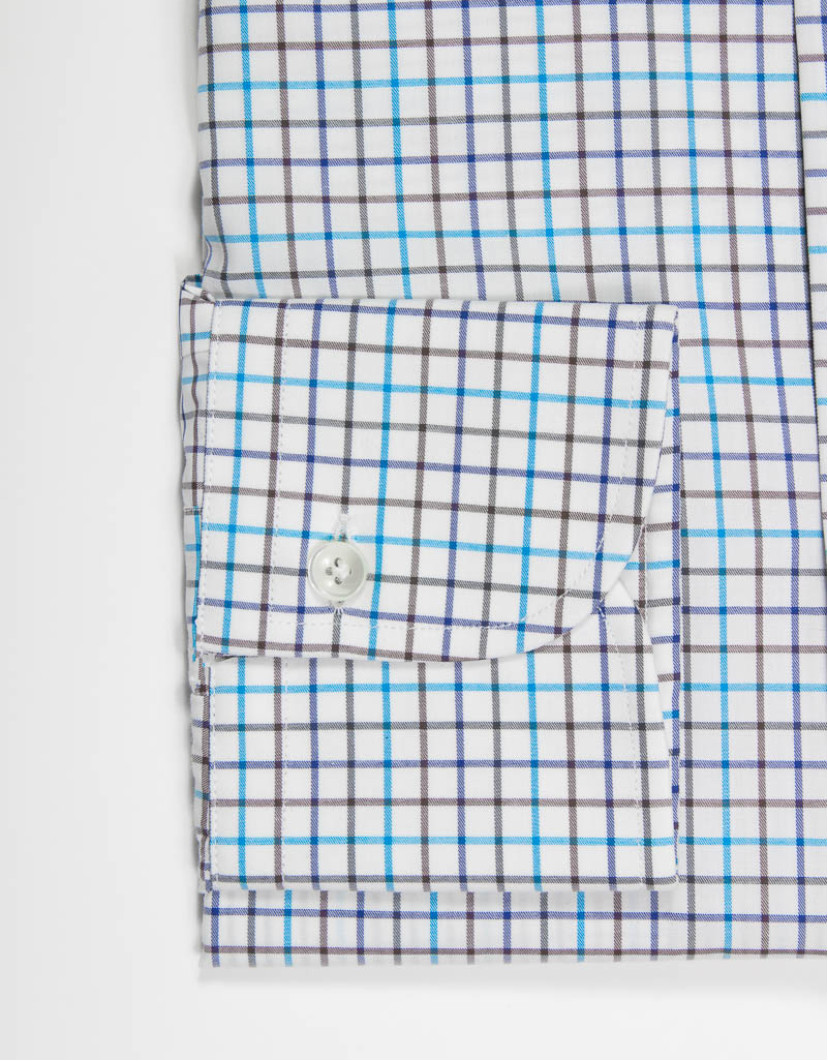 Patrick Hellmann Collection White Shirt With Blue Checks Tattersall Pattern image